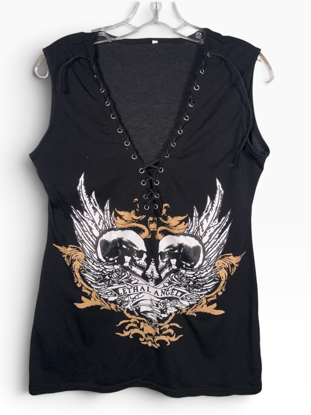 Black Lace-Up Graphic Tank Top